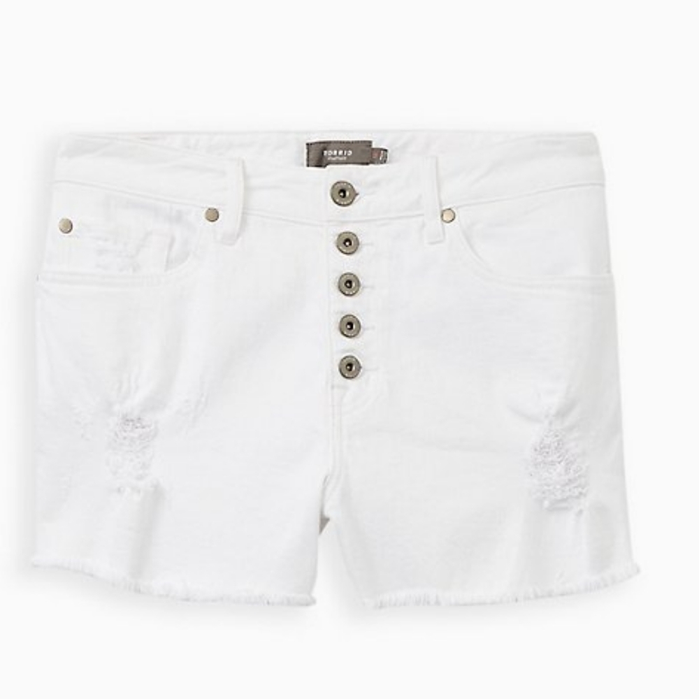 Torrid plus vintage stretch denim high rise distressed shorts, 26/ 49", … - Picture 3 of 15